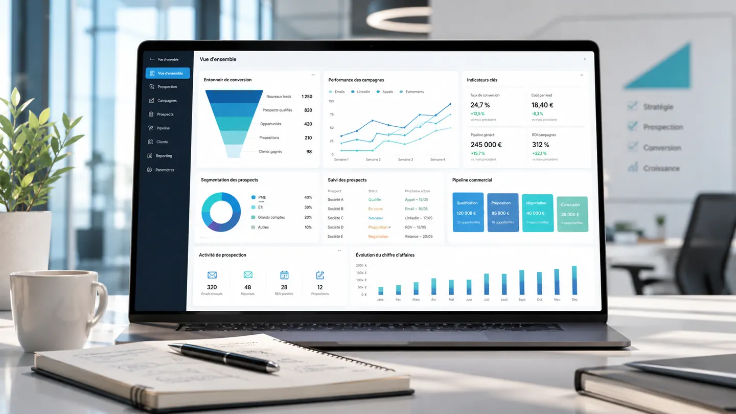 Pipeline commercial, prospection et suivi des performances marketing